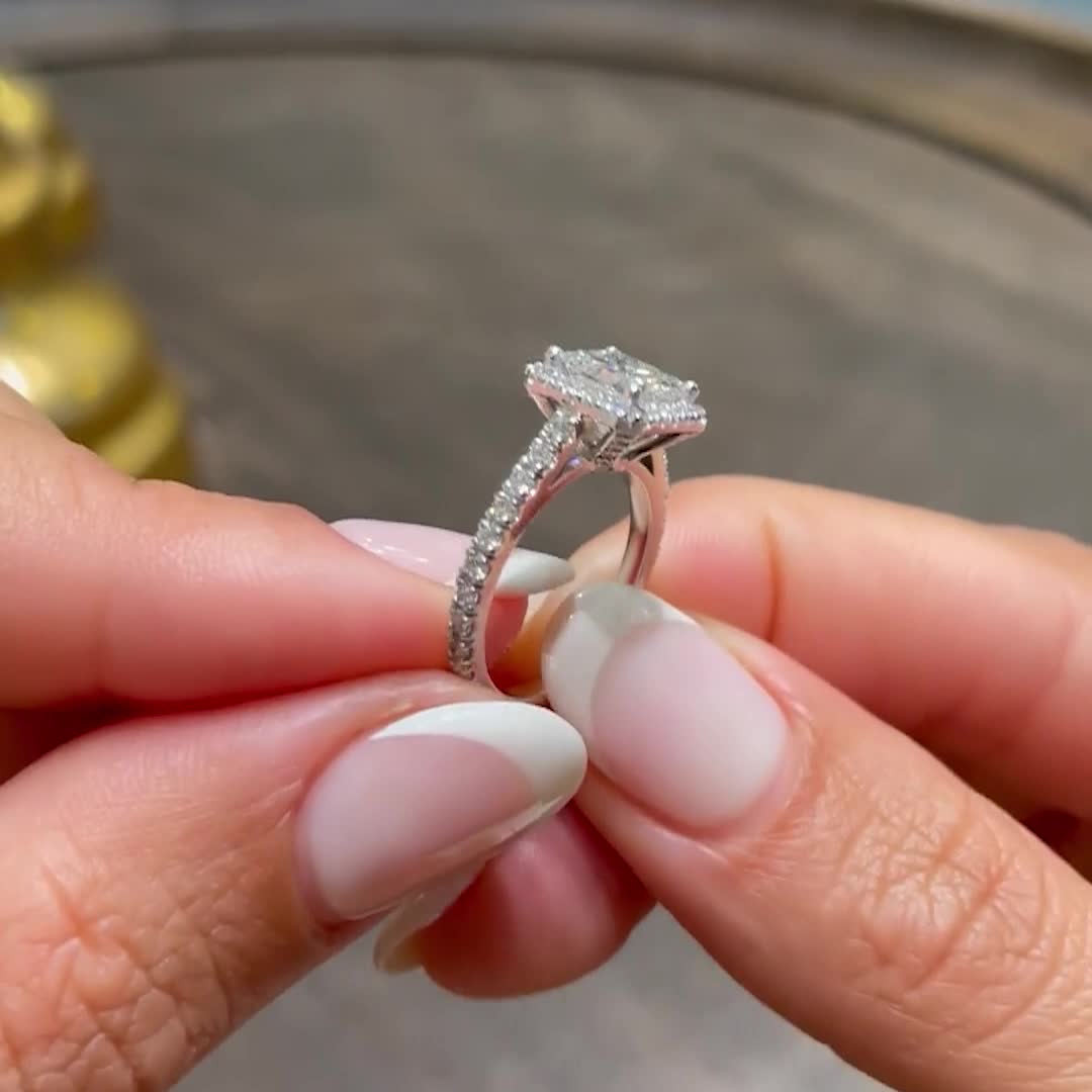 Selena Diamond Engagement Ring -14K White Gold, Halo, Princess,